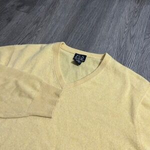 Jos. A. Bank Sweater Medium Yellow 100% Cashmere V-Neck Long Sleeve Pullover